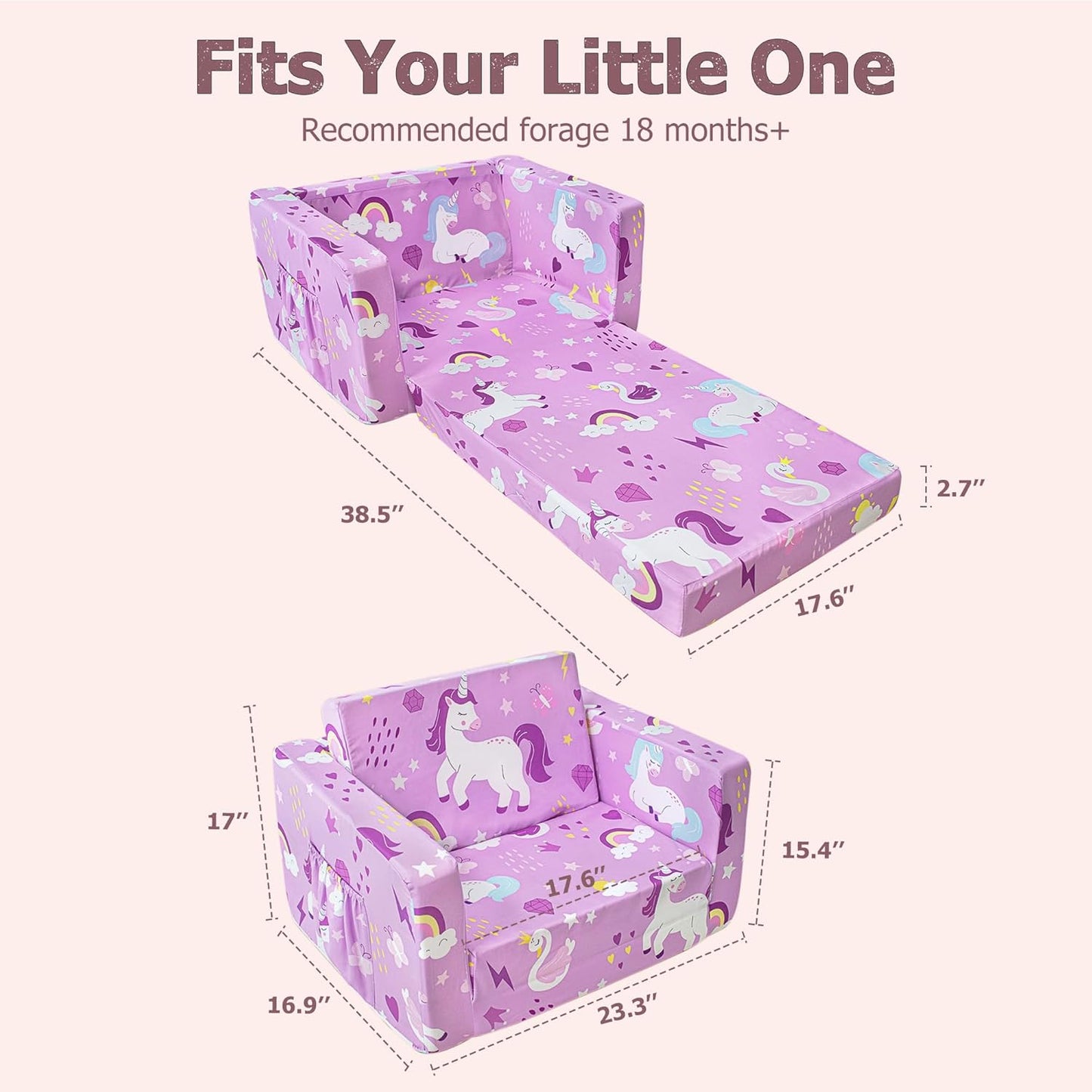 Beavtaens Kids Couch (Purple Unicorn)