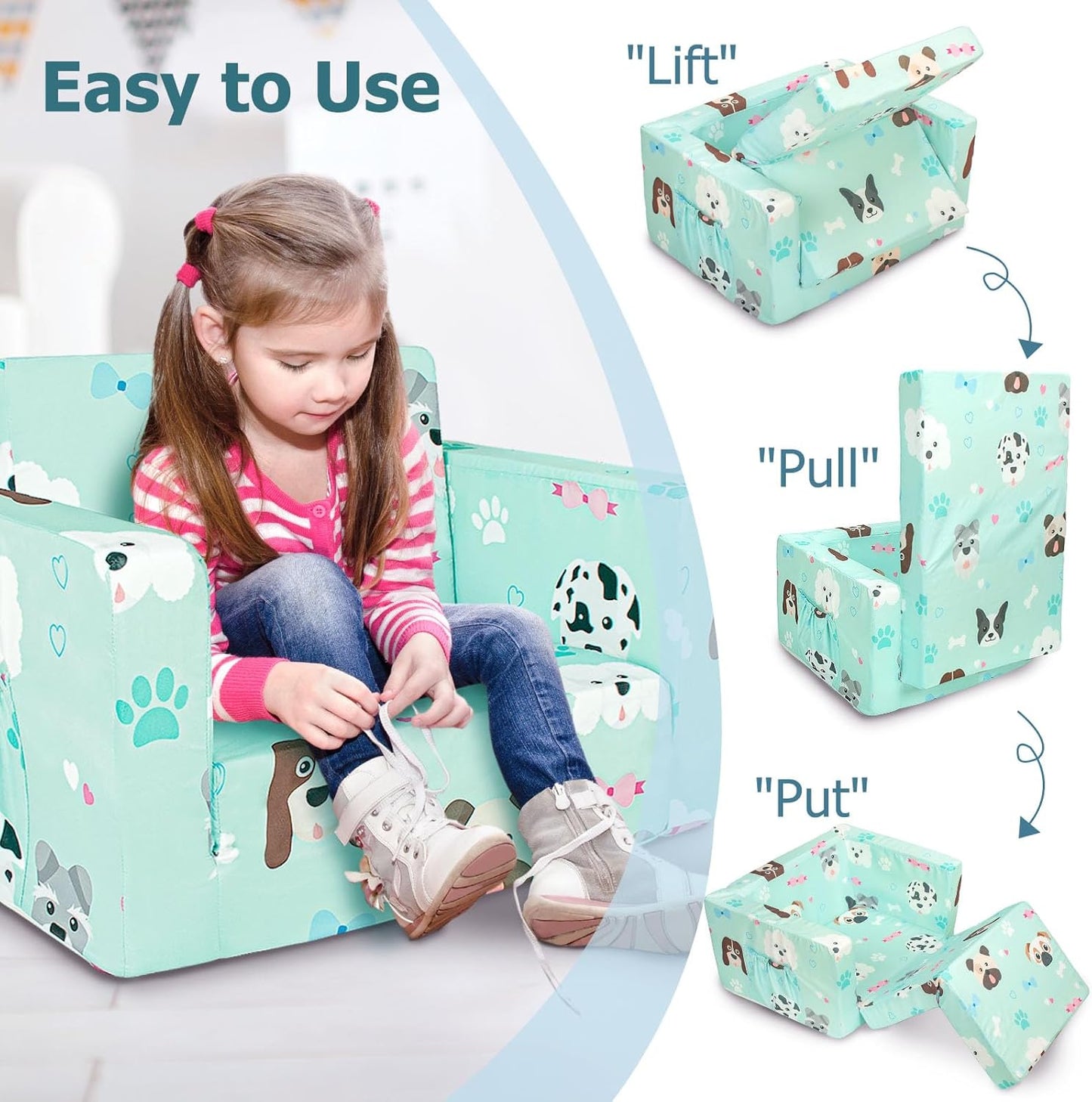 Beavtaens Kids Couch (Green Puppies)