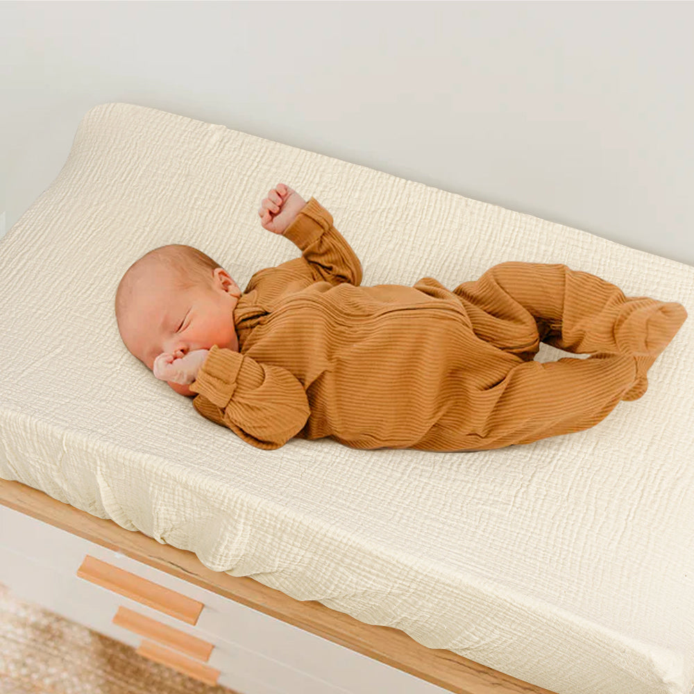 Beavtaens Muslin Changing Pad Cover, Solid Color, 100% Cotton, Washable, 3-Pack, for 0-2 Years Infant Boys Girls (Sun)