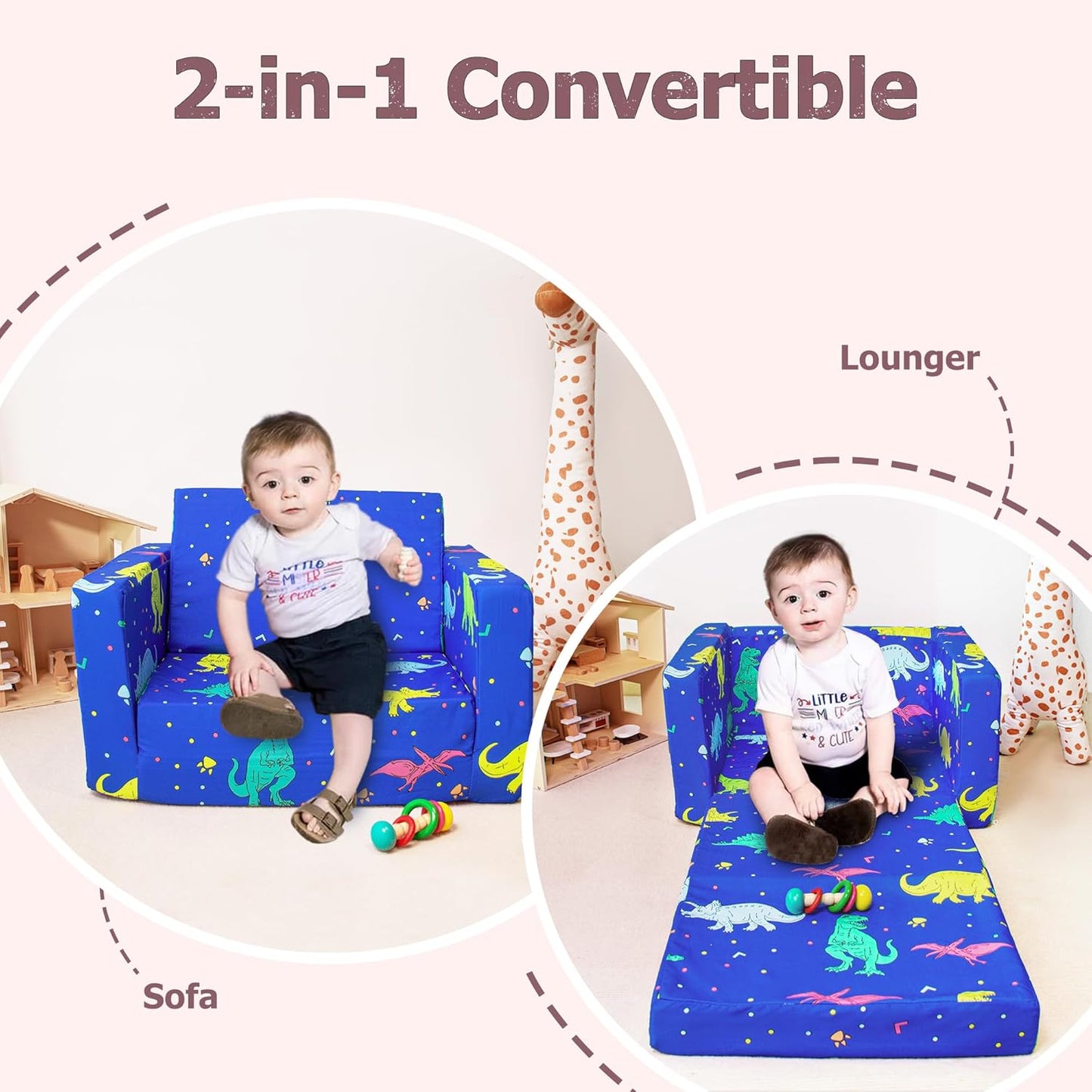 Beavtaens Kids Couch (Blue Dinosaurs)