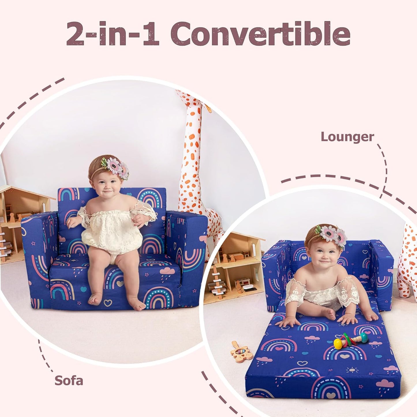 Beavtaens Kids Couch (Blue Rainbows)