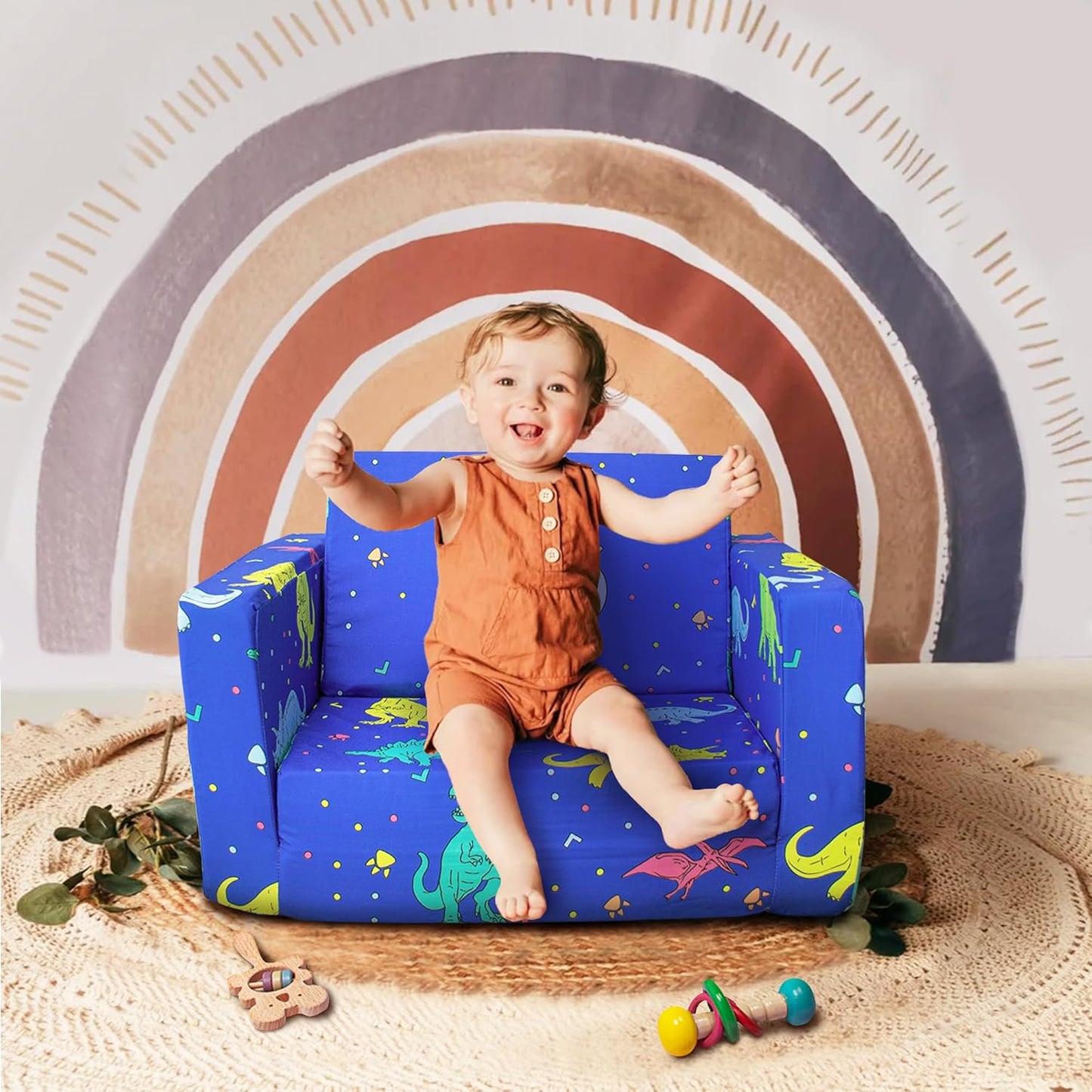 Beavtaens Kids Couch (Blue Dinosaurs)
