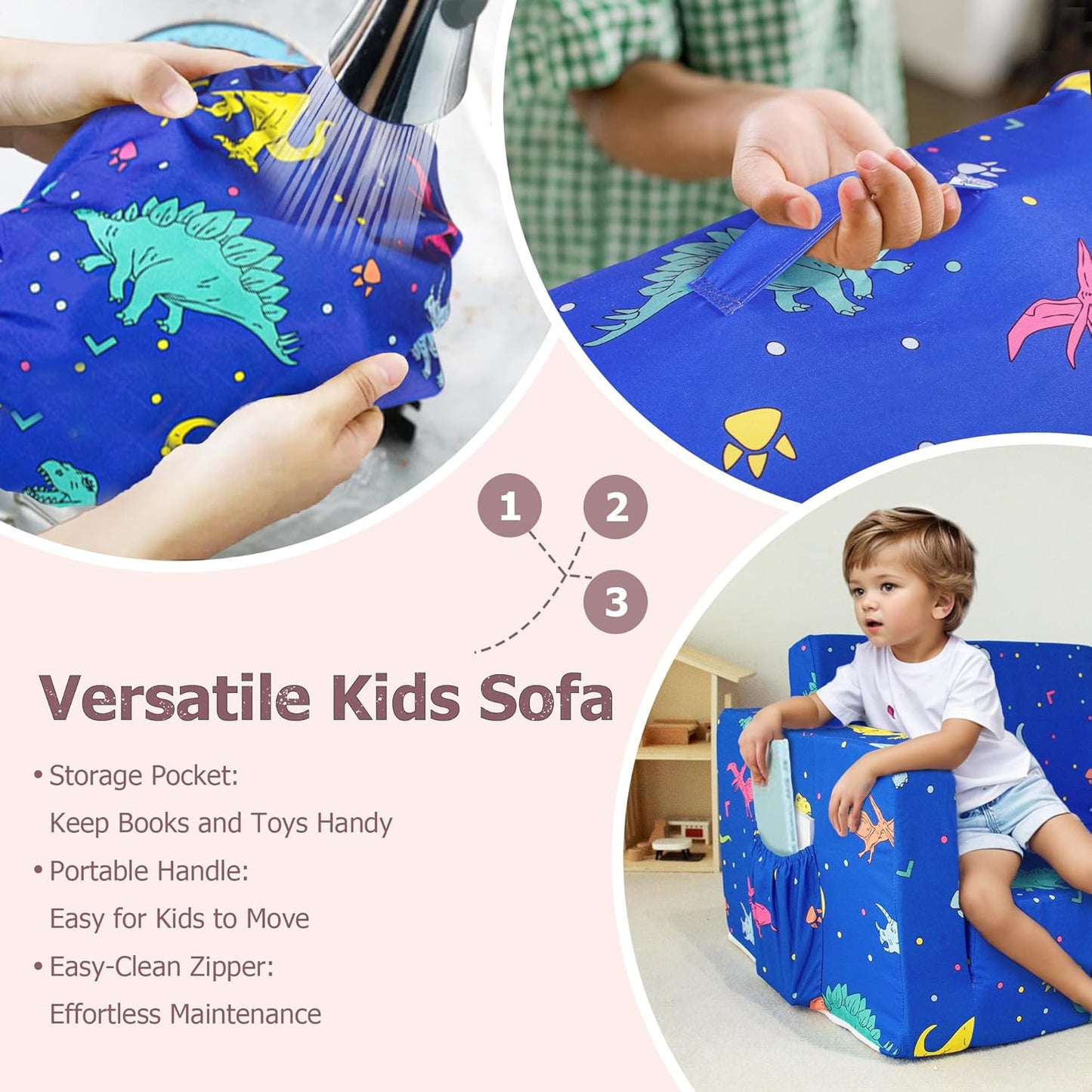 Beavtaens Kids Couch (Blue Dinosaurs)