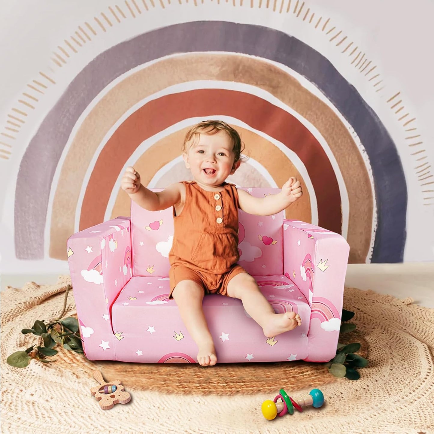 Beavtaens Kids Couch (Pink Rainbows)