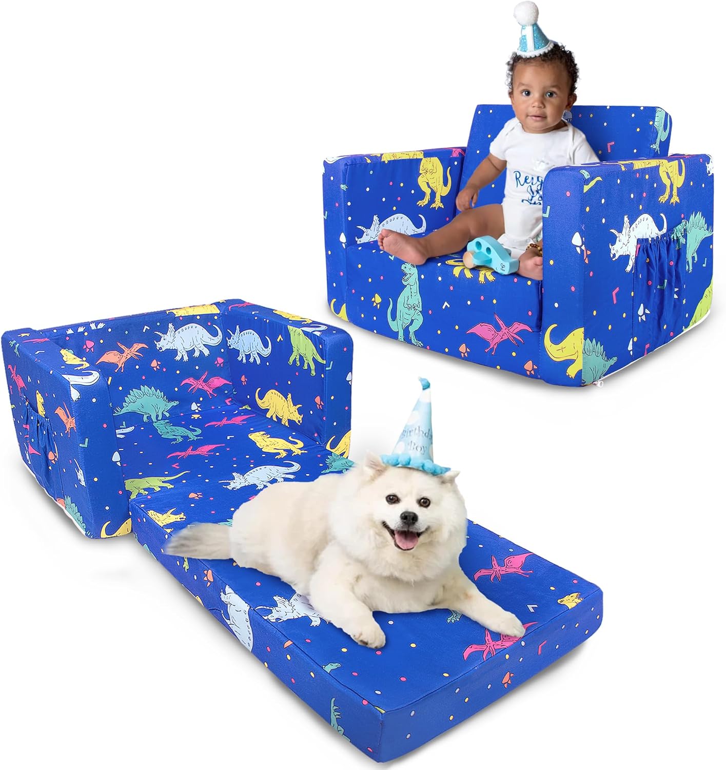 Beavtaens Kids Couch (Blue Dinosaurs)