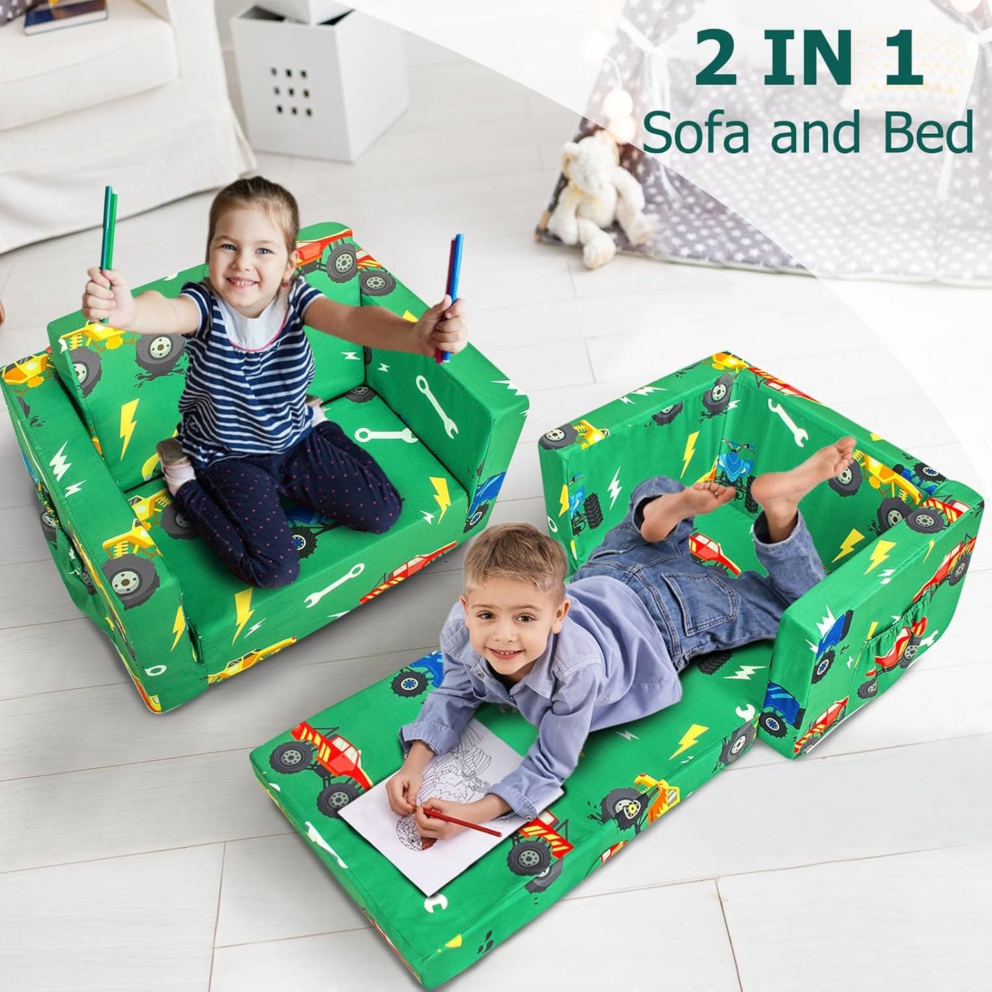 Beavtaens Kids Couch (Green Cars)