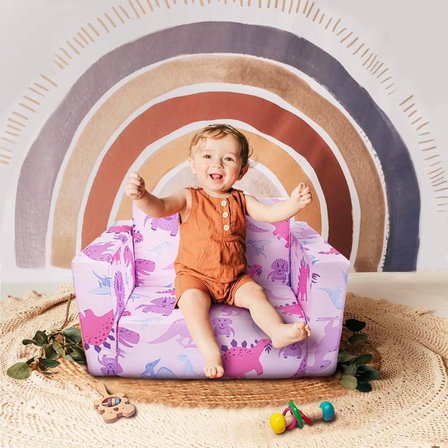 Beavtaens Kids Couch (Pink Dinosaurs)
