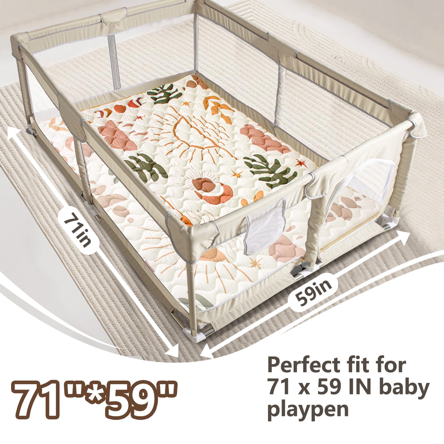 Beavtaens Baby Play Mat 71"*59" - Boho Nature