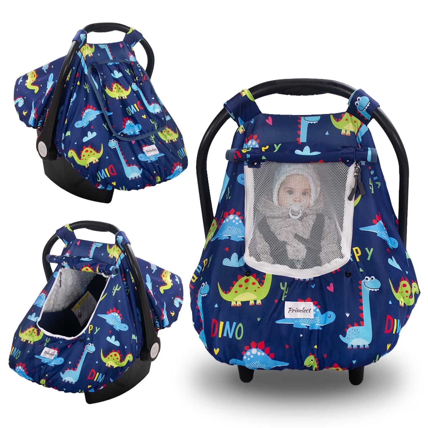 Beavtaens 3-in-1 Baby Car Seat Cover, Winter Infant Carseat Canopy, Soft & Breathable, Blue