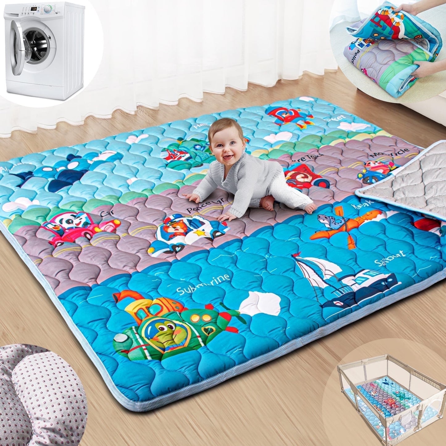 Beavtaens Baby Play Mat 71"*59" - Vehicles