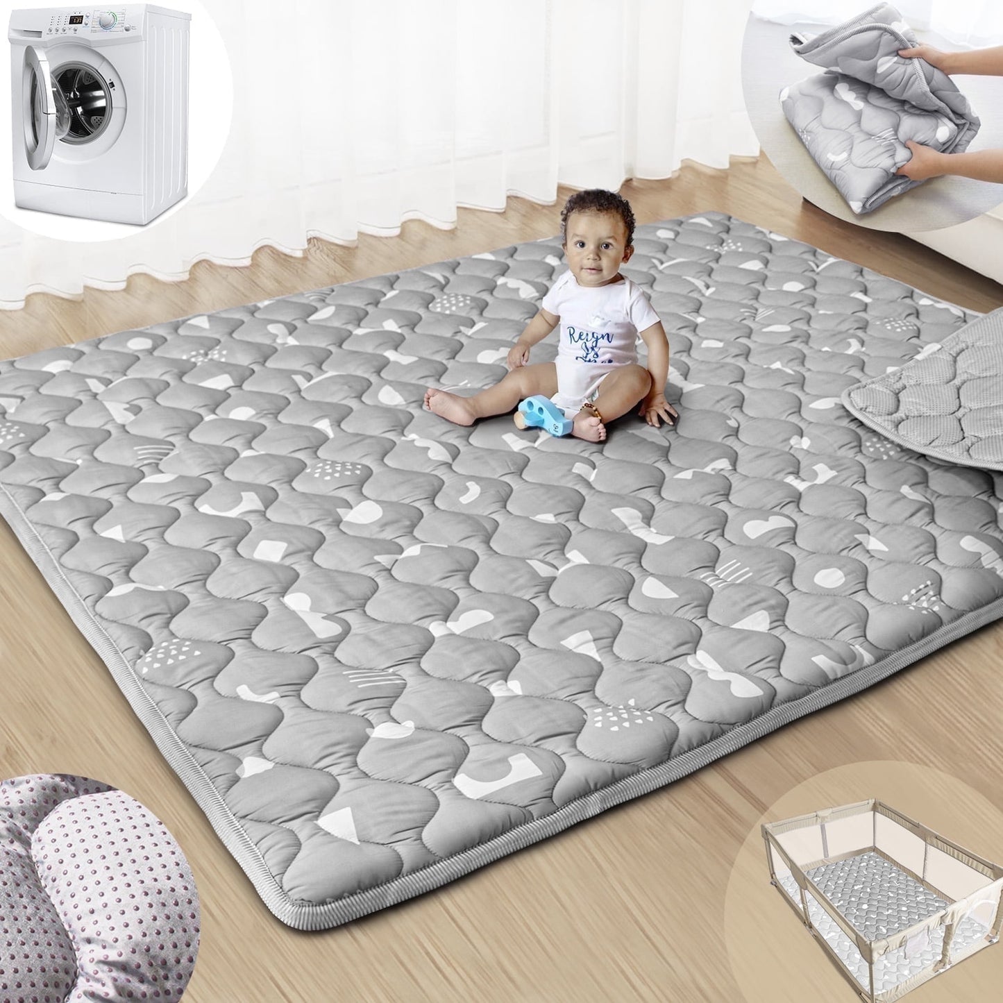 Beavtaens Baby Play Mat 71"*59" - Boho Grey