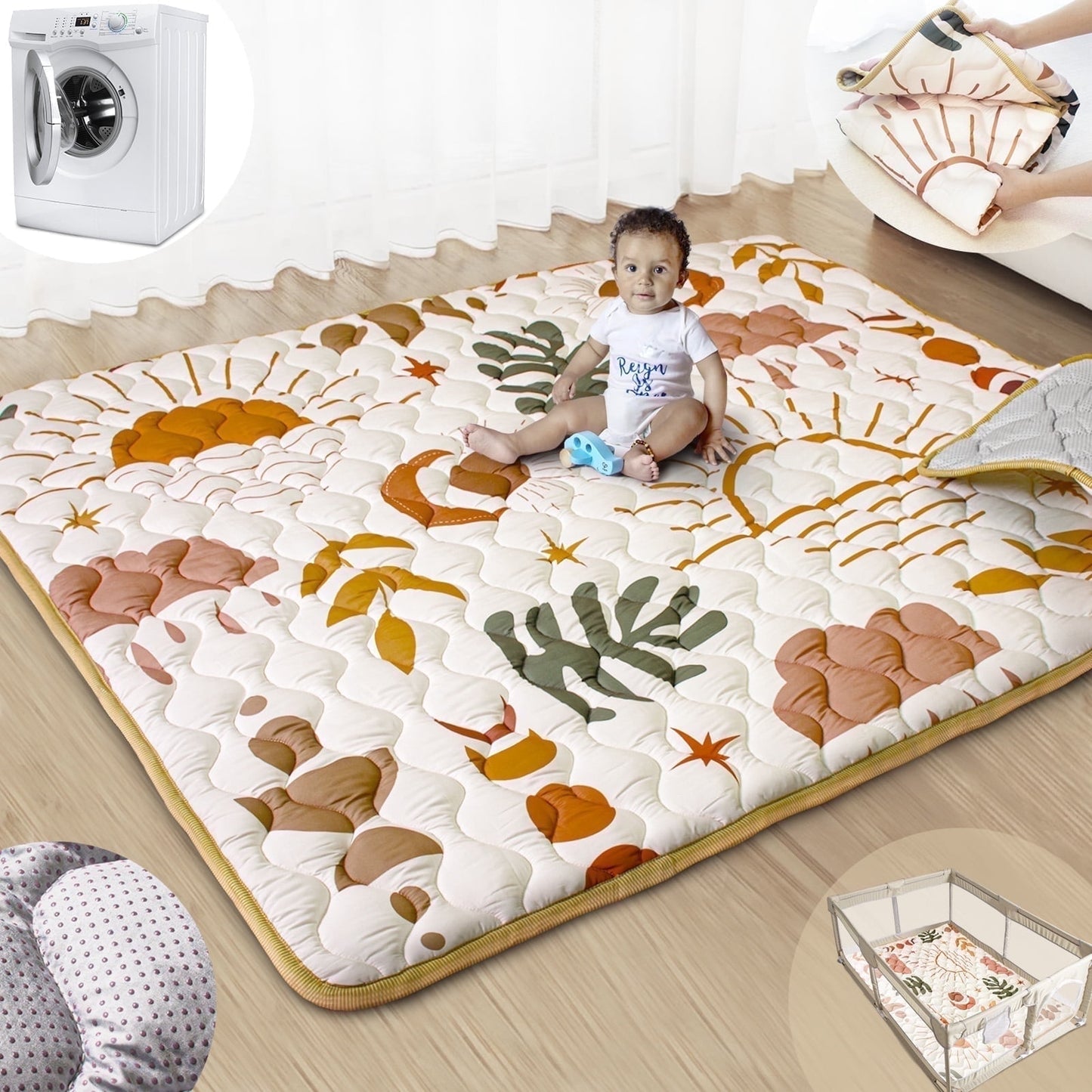 Beavtaens Baby Play Mat 71"*59" - Boho Nature