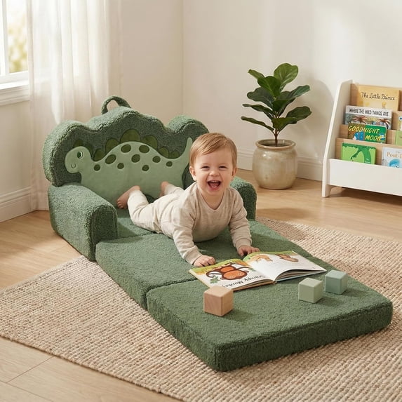 Beavtaens Toddler Couch, Extra Large 49.2" x 16.3" Kids Sofa, 2-in-1 Flip Open Couch, Green