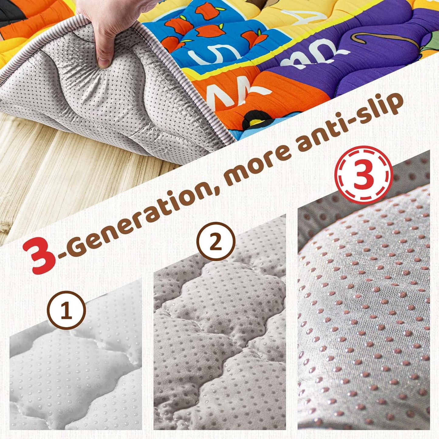 Beavtaens Baby Play Mat, Foam 50" X 50" Playpen Mat, Thick Crawling Portable Baby Floor Mat, Non-Slip, Machine Washable (Educational)