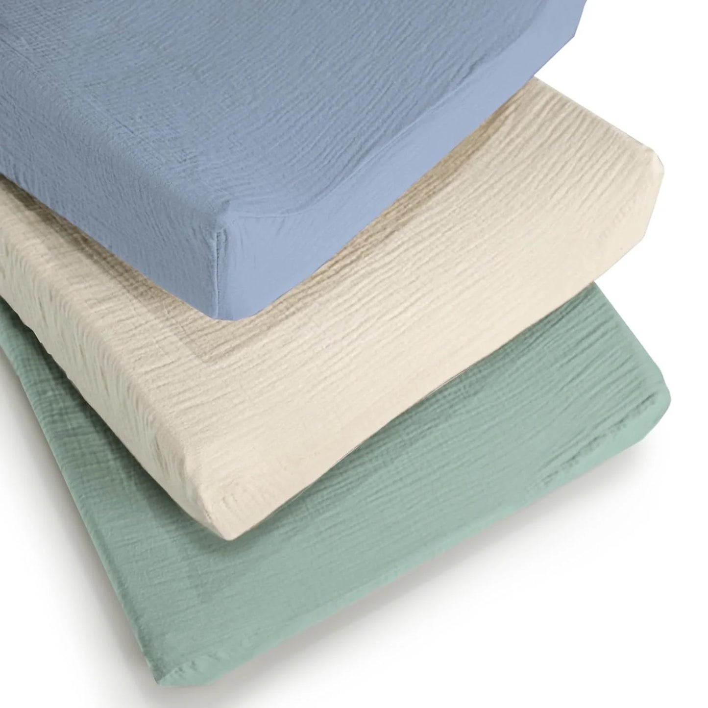 Beavtaens Muslin Changing Pad Cover, Solid Color, 100% Cotton, Washable, 3-Pack, for 0-2 Years Infant Boys Girls (Blue & Green)