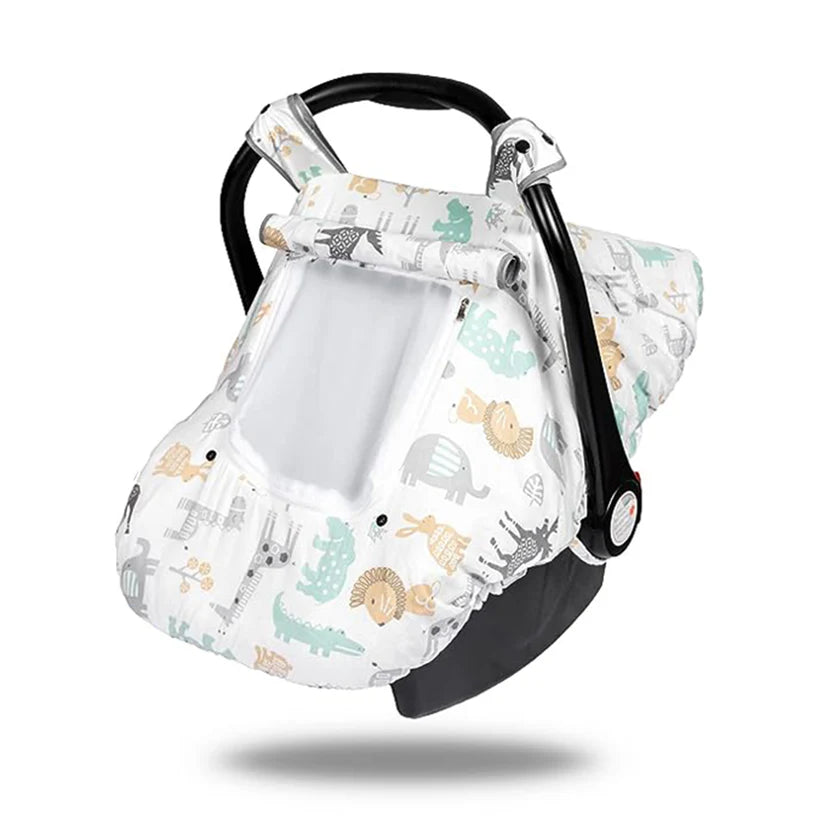 Beavtaens 3-in-1 Breathable Winter Baby Car Seat Cover with Storage Bag (White Animals)
