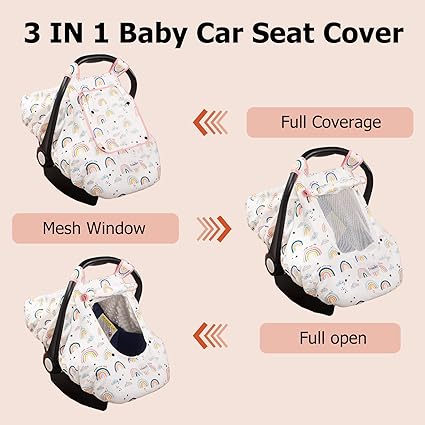 Beavtaens 3-in-1 Breathable Winter Baby Car Seat Cover with Storage Bag (Rainbows)
