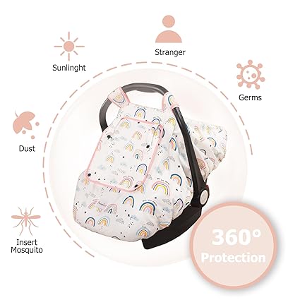 Beavtaens 3-in-1 Breathable Winter Baby Car Seat Cover with Storage Bag (Rainbows)