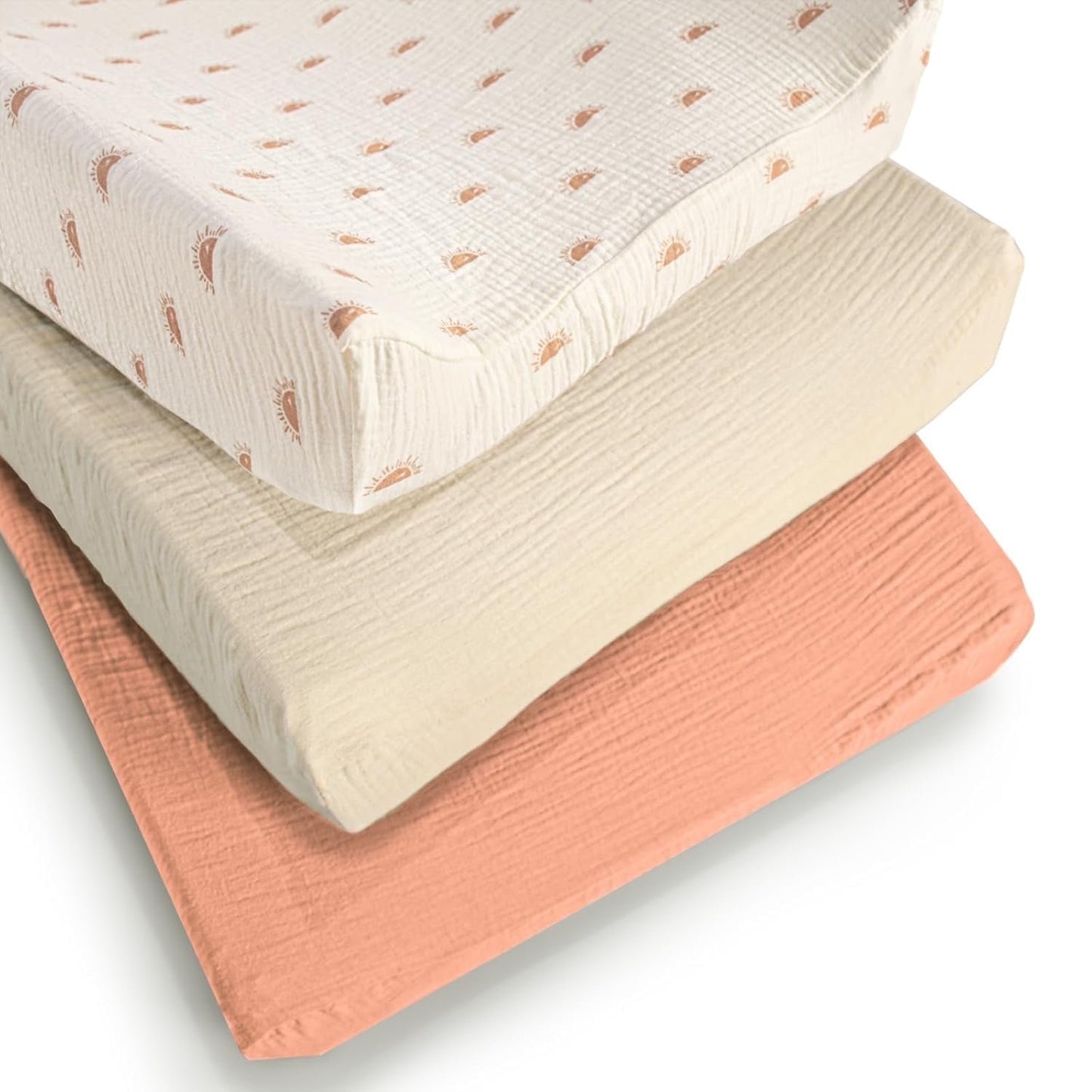 Beavtaens Muslin Changing Pad Cover, Solid Color, 100% Cotton, Washable, 3-Pack, for 0-2 Years Infant Boys Girls (Sun)