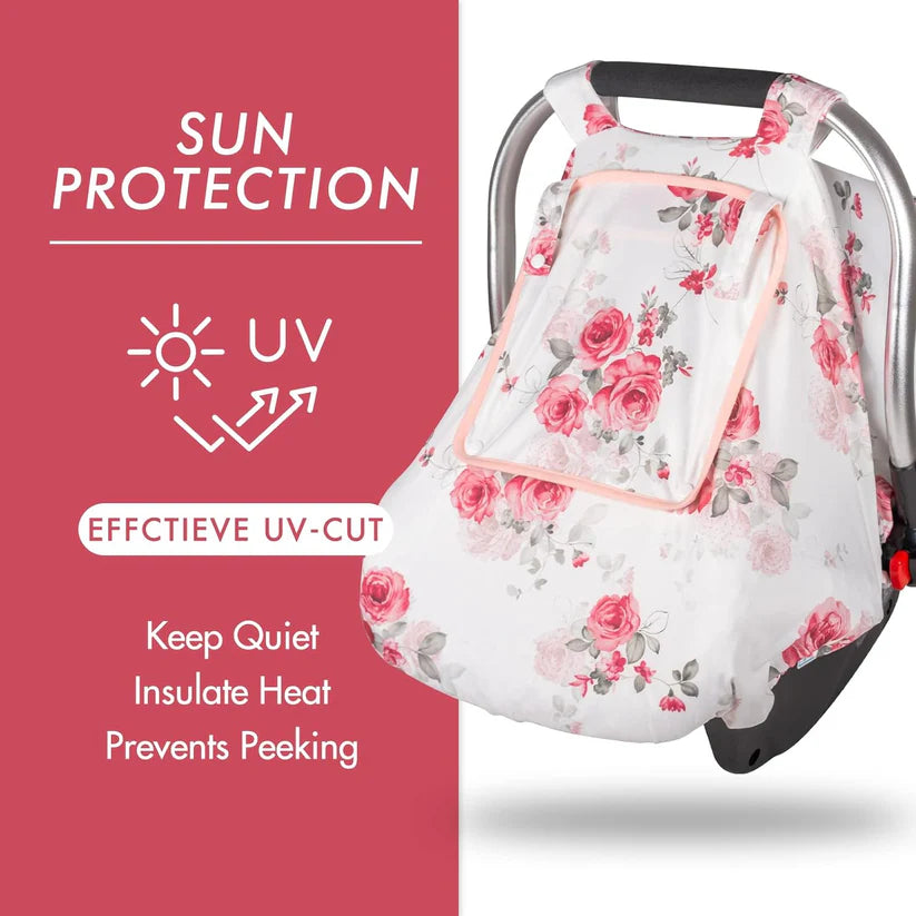 Beavtaens 3-in-1 Breathable Winter Baby Car Seat Cover with Storage Bag (Pink Flower)