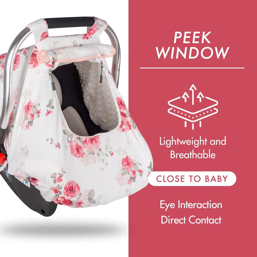 Beavtaens 3-in-1 Breathable Winter Baby Car Seat Cover with Storage Bag (Pink Flower)