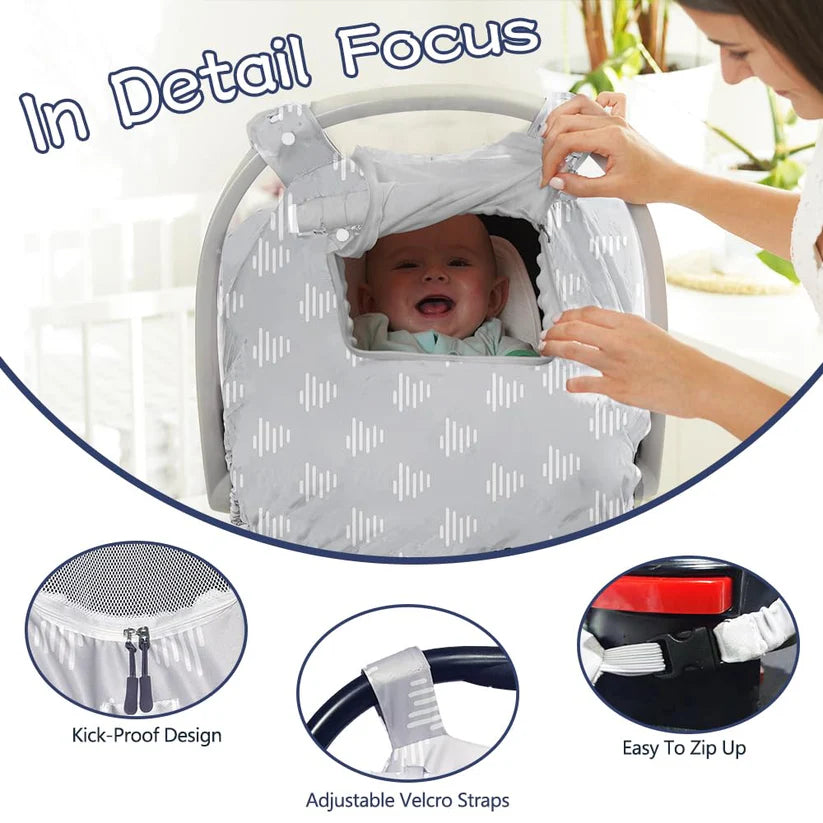 Beavtaens 3-in-1 Breathable Winter Baby Car Seat Cover with Storage Bag (Grey Boho)