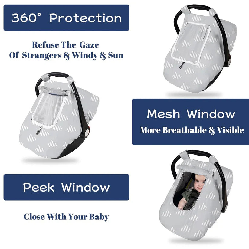 Beavtaens 3-in-1 Breathable Winter Baby Car Seat Cover with Storage Bag (Grey Boho)