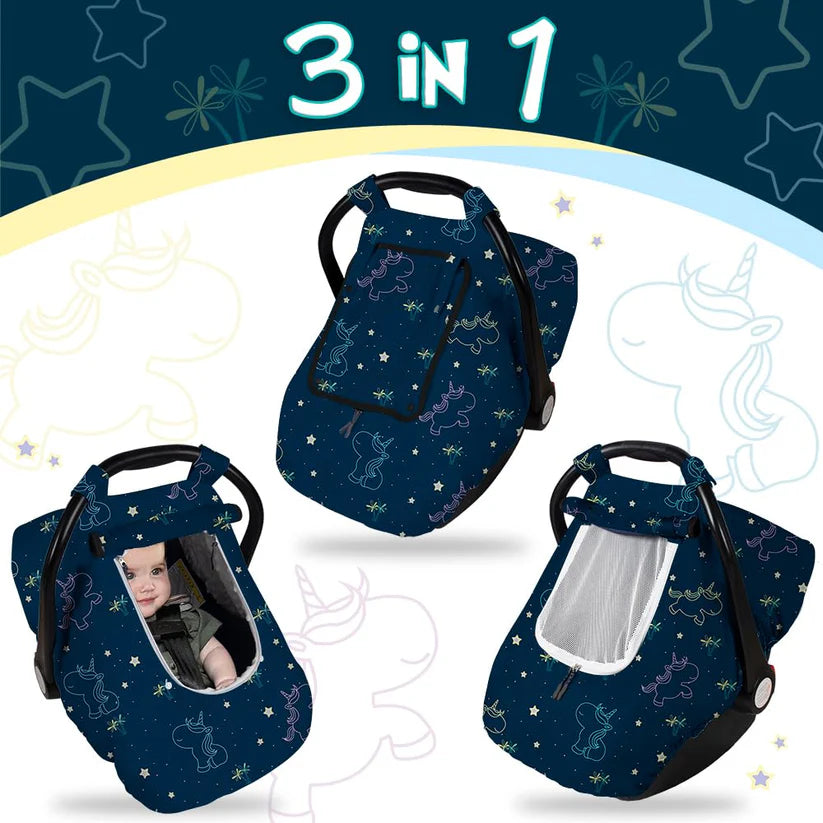 Beavtaens 3-in-1 Breathable Winter Baby Car Seat Cover with Storage Bag (Unicorn)