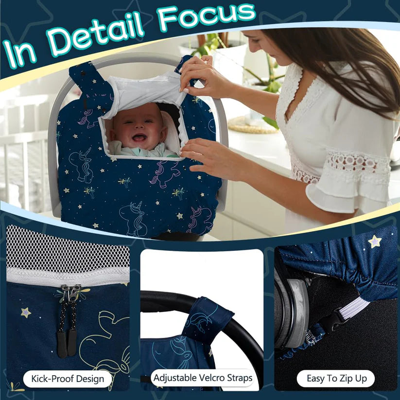 Beavtaens 3-in-1 Breathable Winter Baby Car Seat Cover with Storage Bag (Unicorn)
