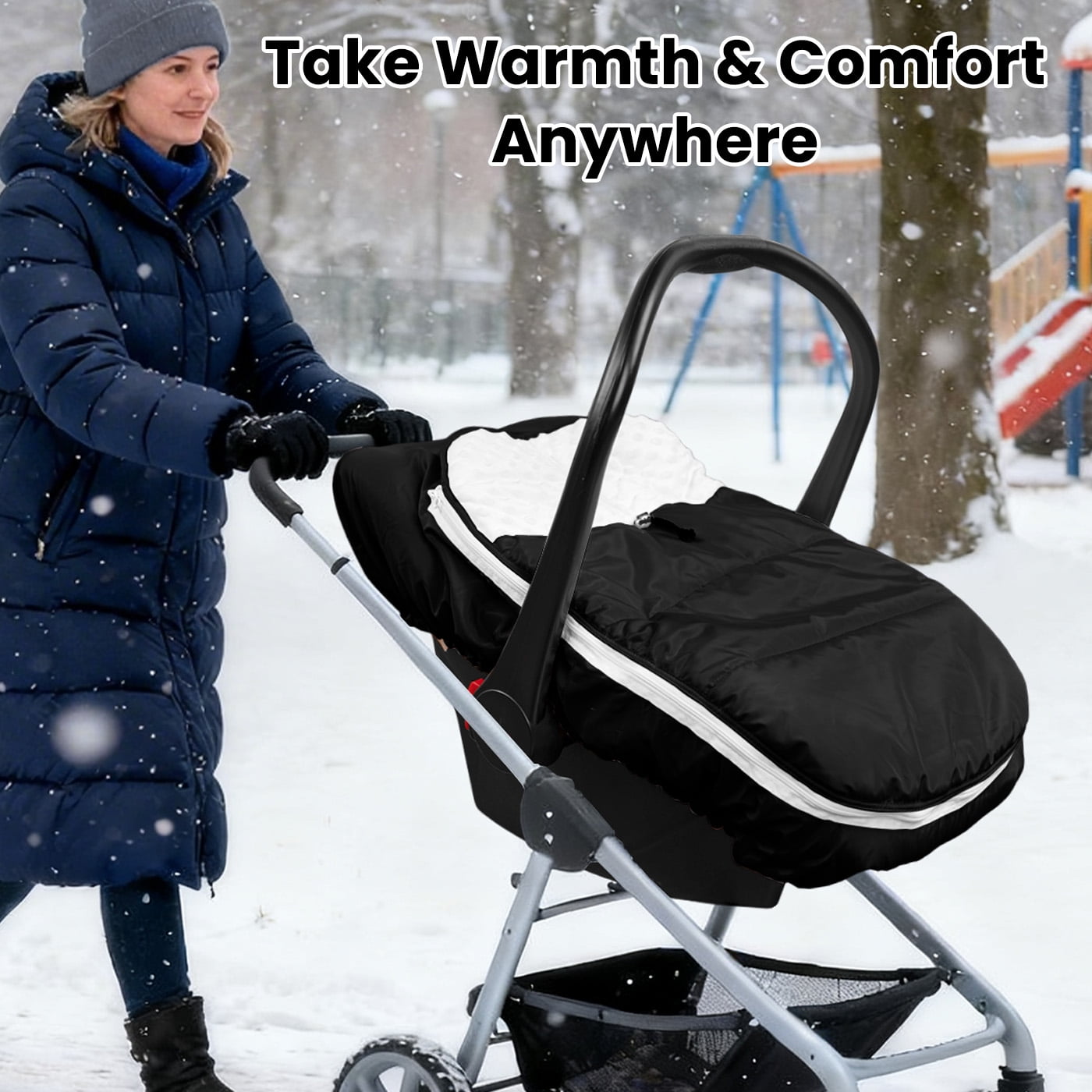 Beavtaens Winter Baby Car Seat Cover, Warm Cozy Breathable, Watreproof Carseat Canopy for Boys, Black