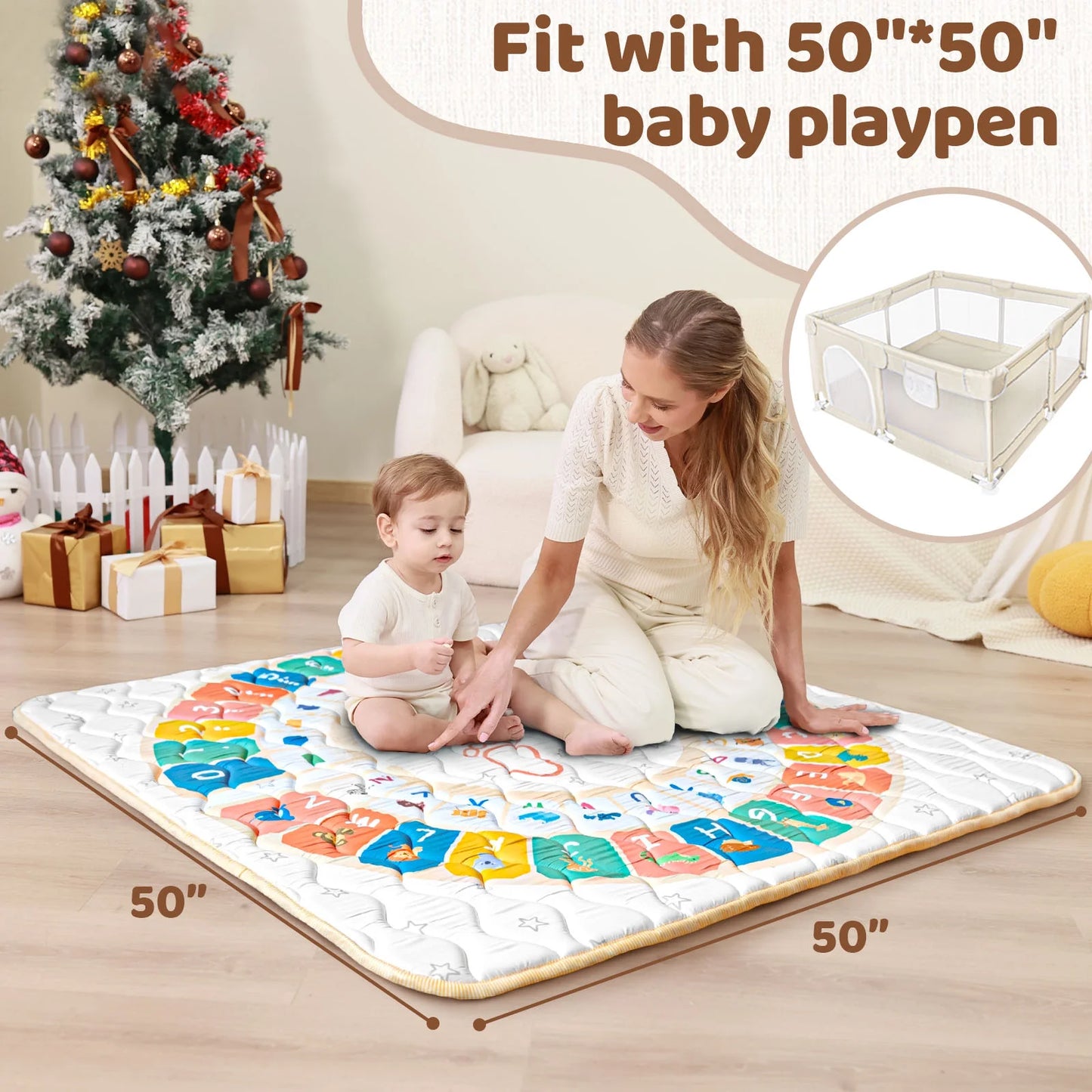 Beavtaens Baby Play Mat: Foam 50" X 50" Playpen Mat (Puzzle Pad)