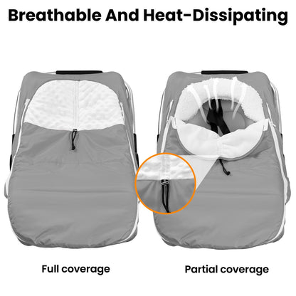 Beavtaens Winter Baby Car Seat Cover, Warm Cozy Breathable, Watreproof Carseat Canopy for Boys, Grey