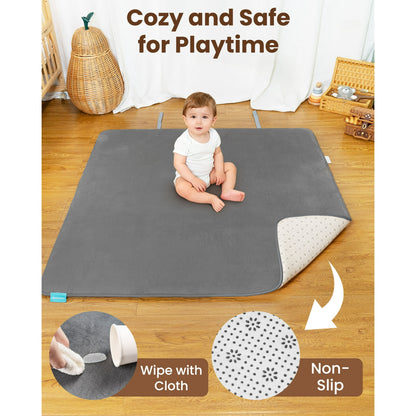 Beavtaens Baby Play Mat for Floor, Foam 50"x50"x1.2" Playpen Mat, Velvet, Thickened, for 0-4 Years
