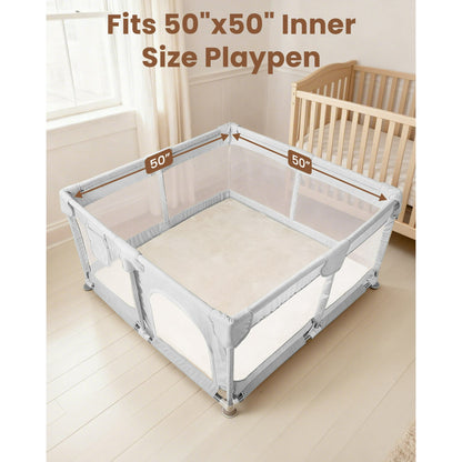 Beavtaens Baby Play Mat for Floor, Foam 50"x50"x1.2" Playpen Mat, Velvet, Thickened, for 0-4 Years (Beige)