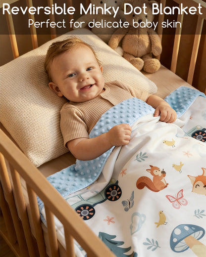 Beavtaens Baby Blanket, Double Layer Dotted Backing, Soft Plush for Newborn, 30"x 40", White Animals
