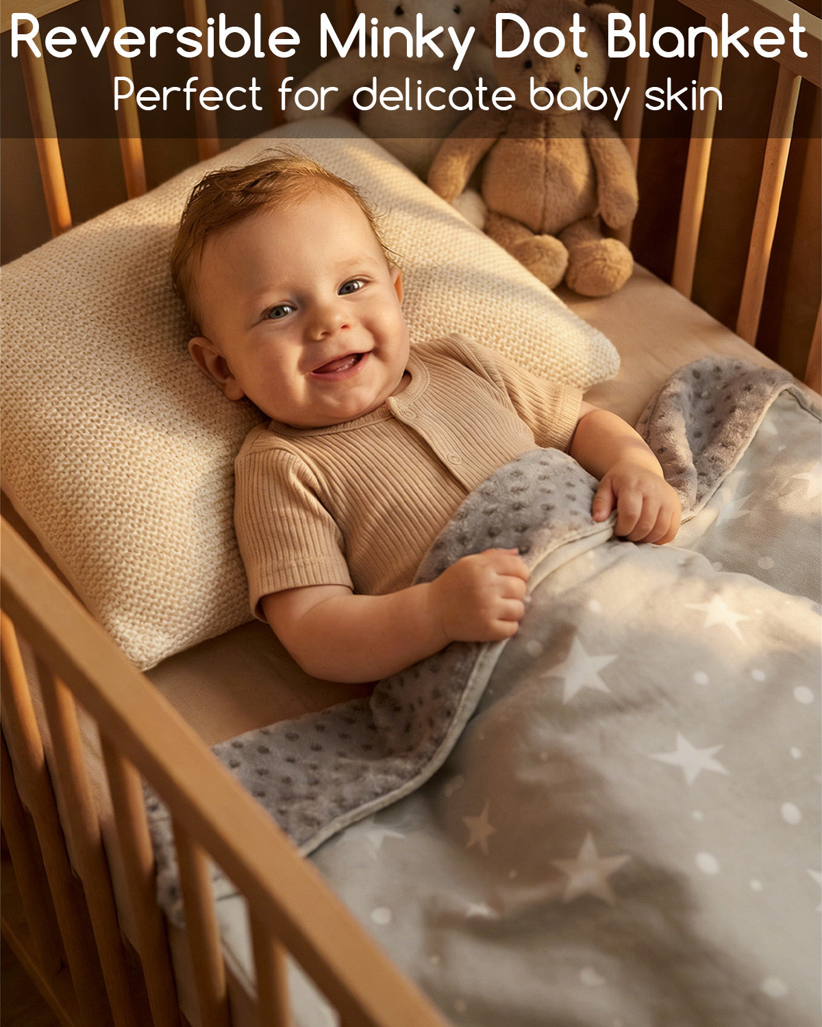 Beavtaens Baby Blanket, Double Layer Dotted Backing, Soft Plush for Newborn, 30"x 40", Grey Stars