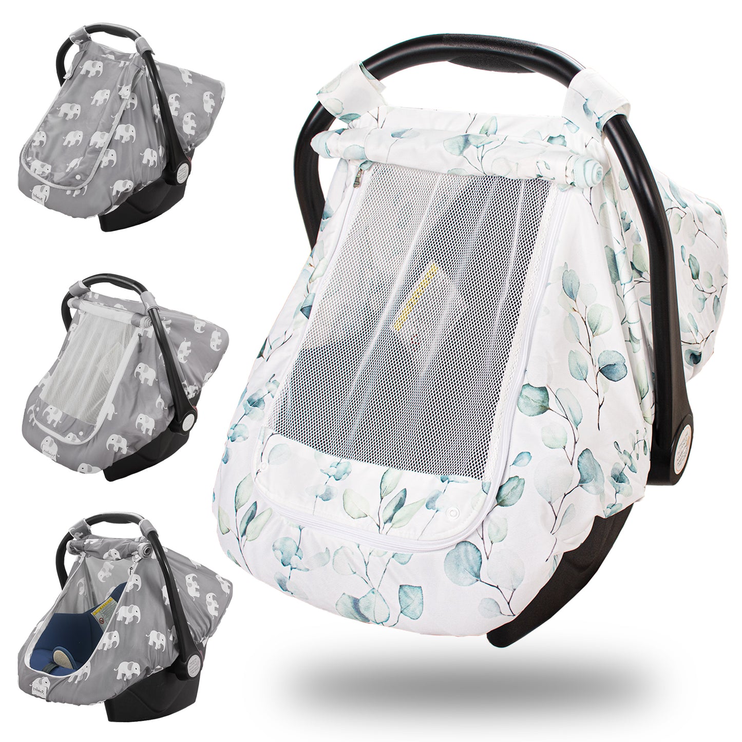 Beavtaens Car Seat Covers for Babies, Large Window Baby Car Seat Covers, Stretchy Carseat Canopy with Breathable Peekaboo, Kick-Proof & Windproof Infant Carseat Cover for Boys Girls (Leaves)