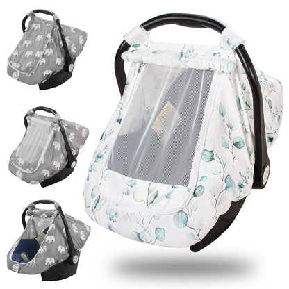Beavtaens Car Seat Covers for Babies, Large Window Baby Car Seat Covers, Stretchy Carseat Canopy with Breathable Peekaboo, Kick-Proof & Windproof Infant Carseat Cover for Boys Girls (Leaves)