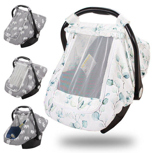 Beavtaens Car Seat Covers for Babies, Large Window Baby Car Seat Covers, Stretchy Carseat Canopy with Breathable Peekaboo, Kick-Proof & Windproof Infant Carseat Cover for Boys Girls (Leaves)