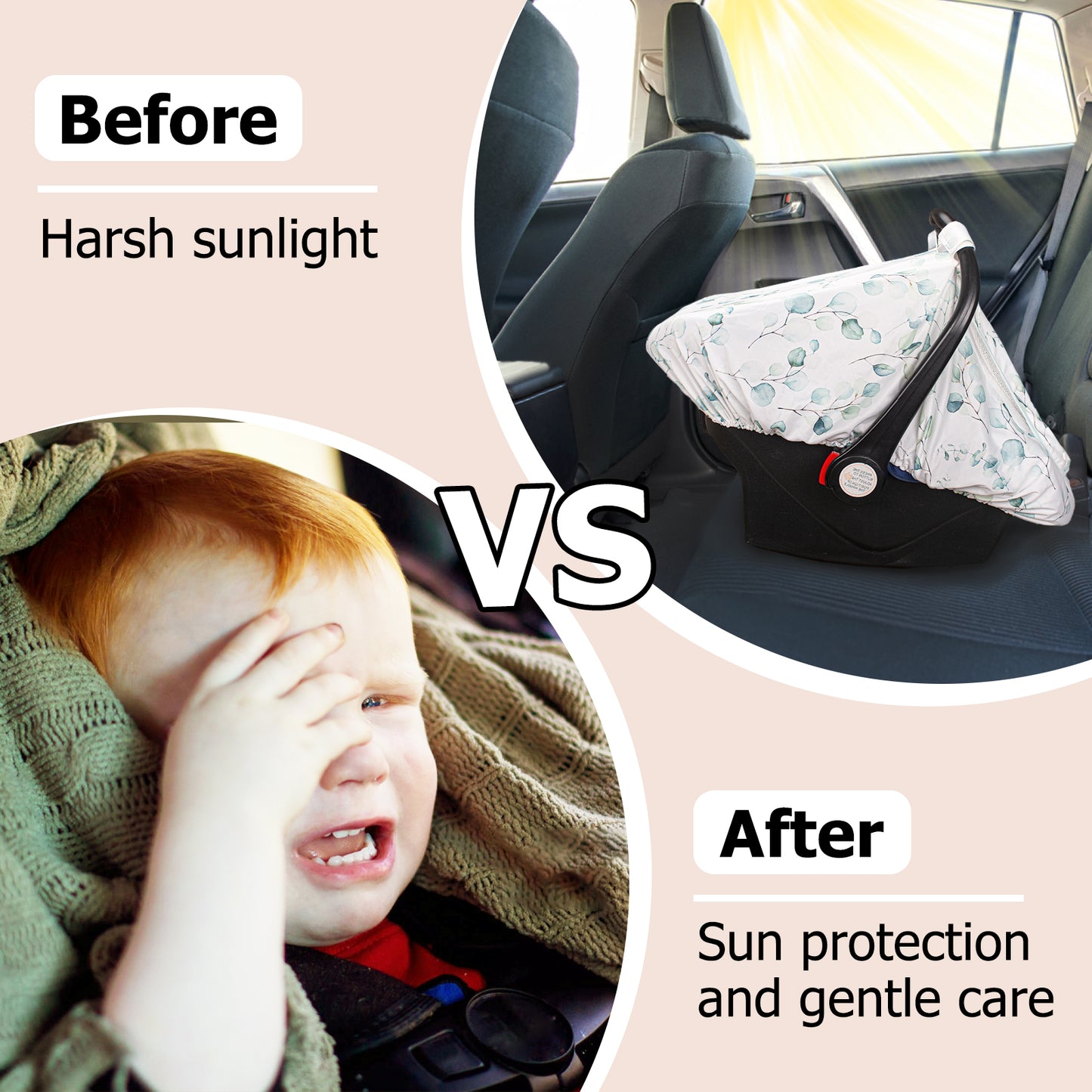 Beavtaens Car Seat Covers for Babies, Large Window Baby Car Seat Covers, Stretchy Carseat Canopy with Breathable Peekaboo, Kick-Proof & Windproof Infant Carseat Cover for Boys Girls (Leaves)