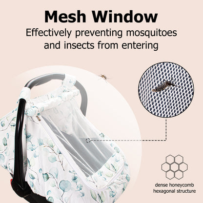 Beavtaens Car Seat Covers for Babies, Large Window Baby Car Seat Covers, Stretchy Carseat Canopy with Breathable Peekaboo, Kick-Proof & Windproof Infant Carseat Cover for Boys Girls (Leaves)