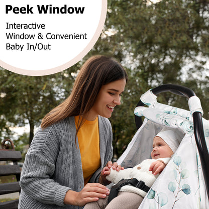 Beavtaens Car Seat Covers for Babies, Large Window Baby Car Seat Covers, Stretchy Carseat Canopy with Breathable Peekaboo, Kick-Proof & Windproof Infant Carseat Cover for Boys Girls (Leaves)