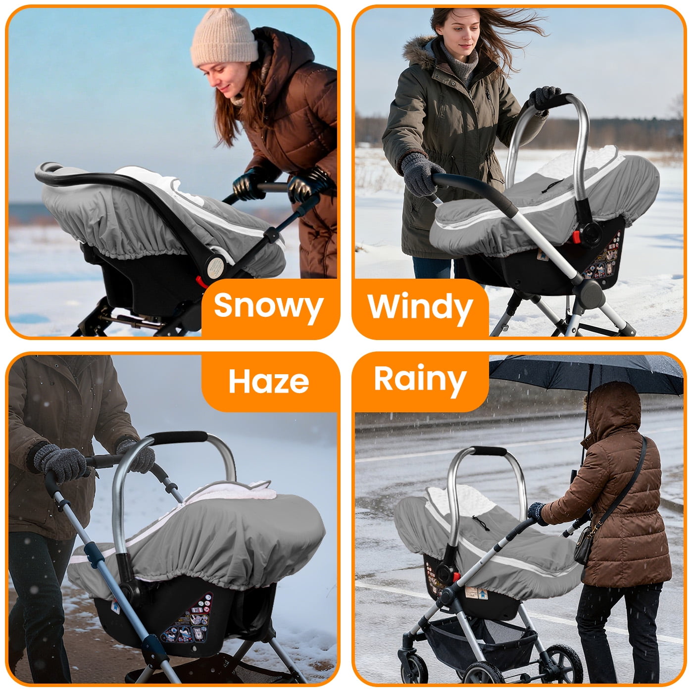 Beavtaens Winter Baby Car Seat Cover, Warm Cozy Breathable, Watreproof Carseat Canopy for Boys, Grey