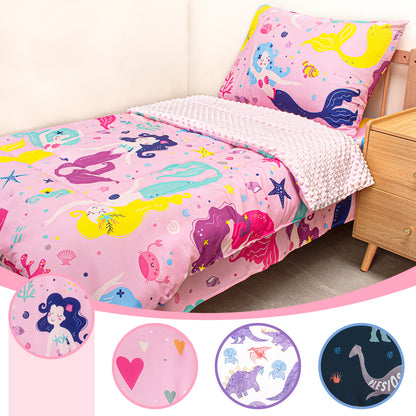 Baby Crib Bedding Set for Boy Girls, 4-Piece, Includes Pillowcase, Crib Sheet, Quilt, and Crib Fitted Sheet (Mermaid)