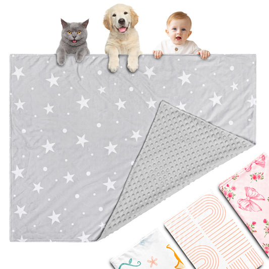 Beavtaens Baby Blanket, Double Layer Dotted Backing, Soft Plush for Newborn, 30"x 40", Grey Stars