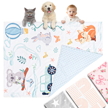 Beavtaens Baby Blanket, Double Layer Dotted Backing, Soft Plush for Newborn, 30"x 40", White Animals