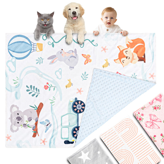 Beavtaens Baby Blanket, Double Layer Dotted Backing, Soft Plush for Newborn, 30"x 40", White Animals