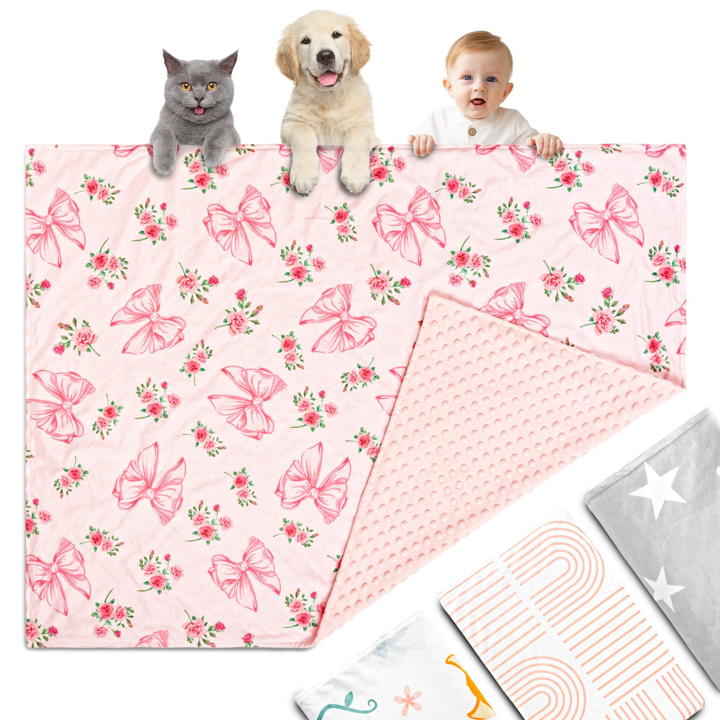 Beavtaens Baby Blanket, Double Layer Dotted Backing, Soft Plush for Newborn, 30"x 40", Pink Bow