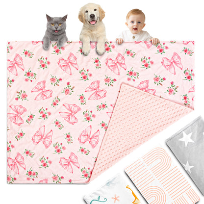 Beavtaens Baby Blanket, Double Layer Dotted Backing, Soft Plush for Newborn, 30"x 40", Pink Bow