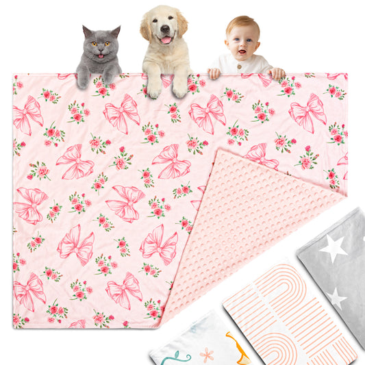 Beavtaens Baby Blanket, Double Layer Dotted Backing, Soft Plush for Newborn, 30"x 40", Pink Bow